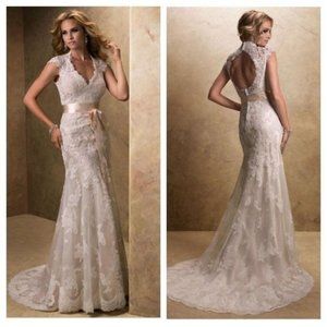 MAGGIE SOTTERO BRONWYN Wedding Dress Fit & Flare Lace Tulle Satin IVORY Mermaid